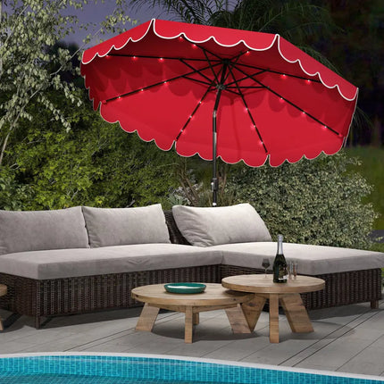 10 Feet Solar Patio Umbrella with 24 LED Lights-Red - Red - Outdoor Umbrellas