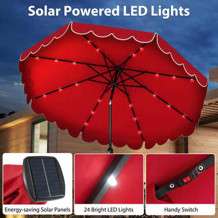 10 Feet Solar Patio Umbrella with 24 LED Lights-Red - Red - Outdoor Umbrellas