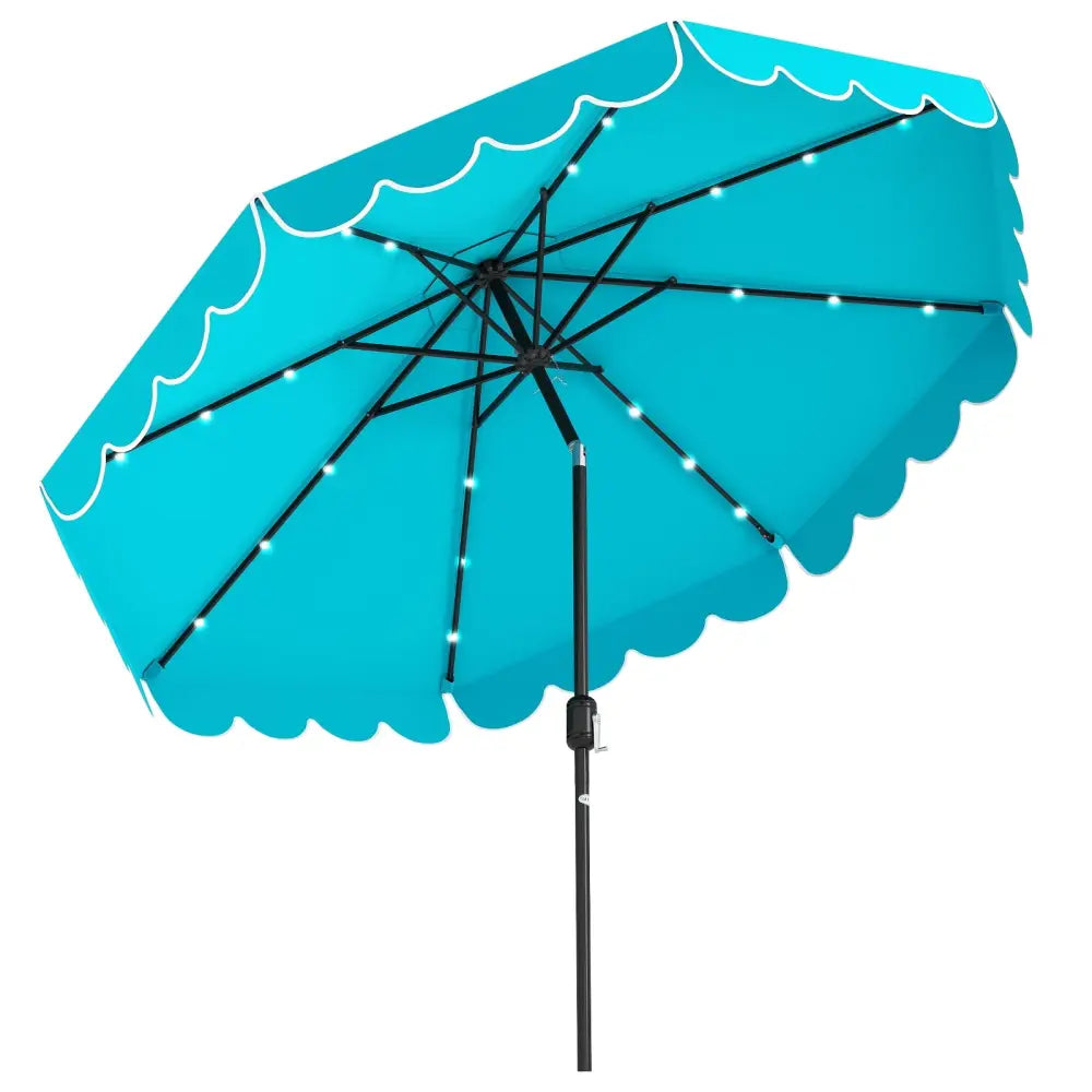 10 Feet Solar Patio Umbrella with 24 LED Lights-Turquoise - Turquoise - Outdoor Umbrellas
