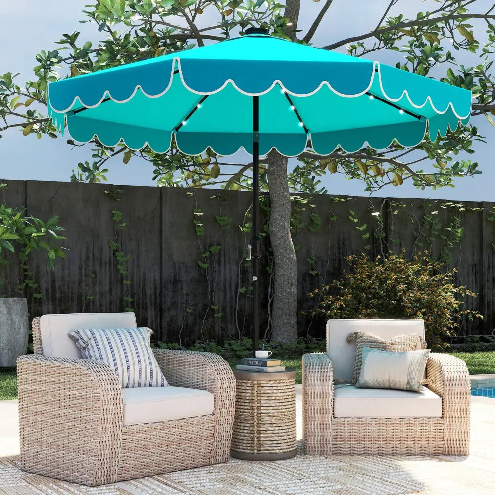 10 Feet Solar Patio Umbrella with 24 LED Lights-Turquoise - Turquoise - Outdoor Umbrellas