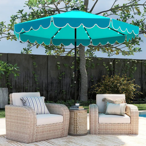 10 Feet Solar Patio Umbrella with 24 LED Lights-Turquoise - Turquoise - Outdoor Umbrellas
