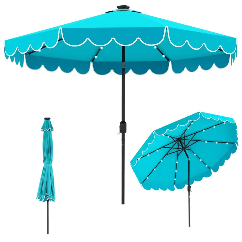 10 Feet Solar Patio Umbrella with 24 LED Lights-Turquoise - Turquoise - Outdoor Umbrellas