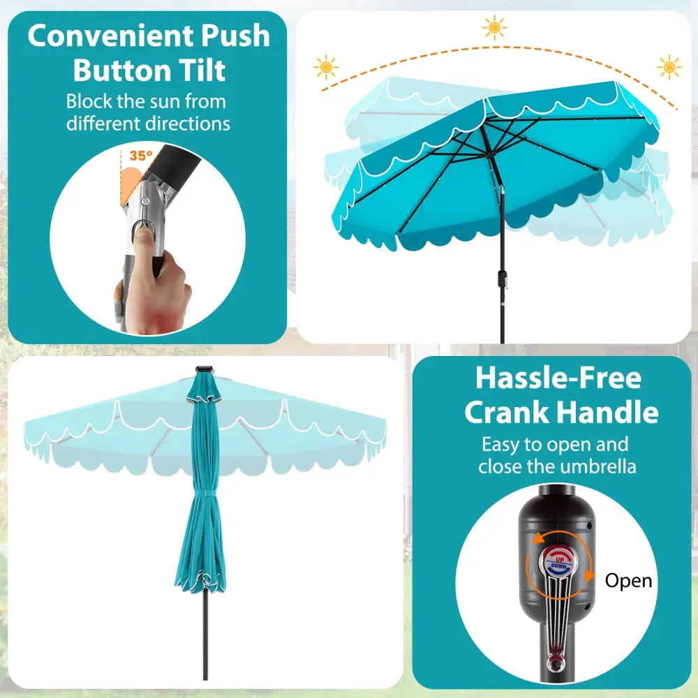 10 Feet Solar Patio Umbrella with 24 LED Lights-Turquoise - Turquoise - Outdoor Umbrellas