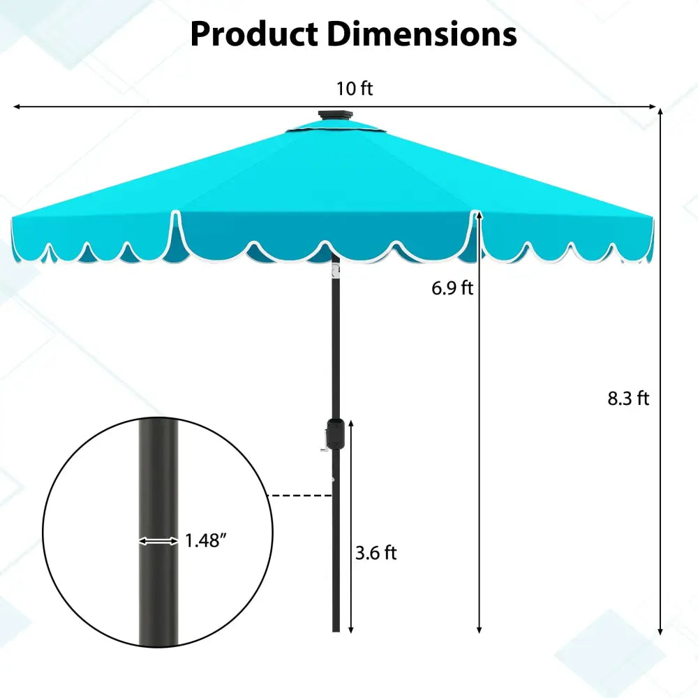 10 Feet Solar Patio Umbrella with 24 LED Lights-Turquoise - Turquoise - Outdoor Umbrellas