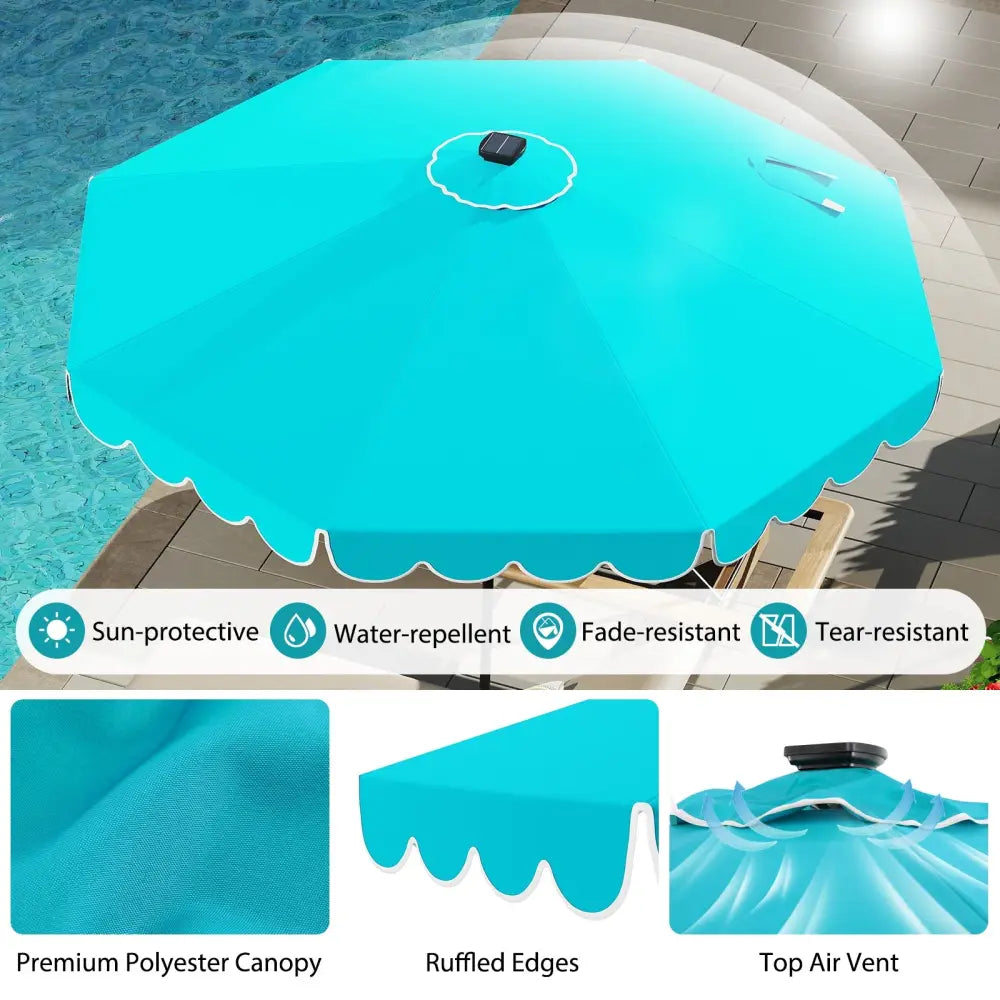 10 Feet Solar Patio Umbrella with 24 LED Lights-Turquoise - Turquoise - Outdoor Umbrellas