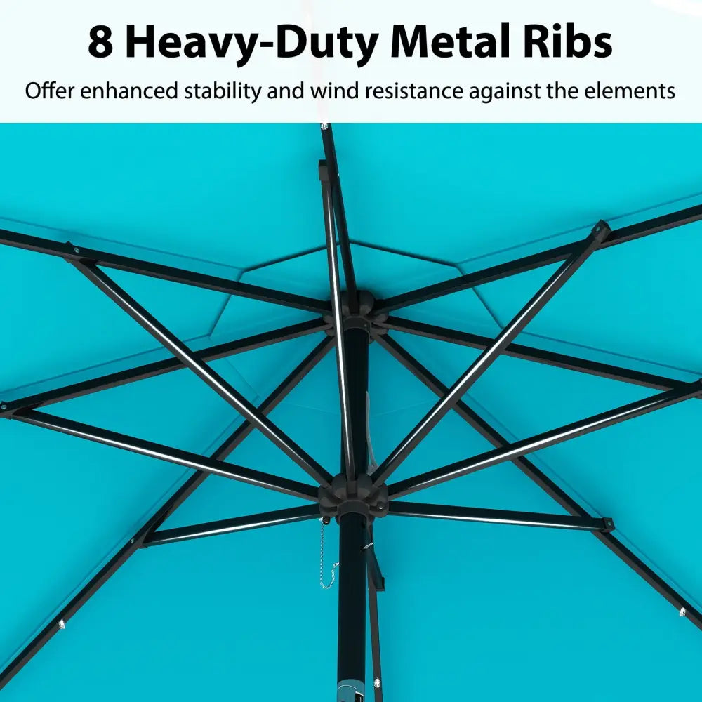 10 Feet Solar Patio Umbrella with 24 LED Lights-Turquoise - Turquoise - Outdoor Umbrellas