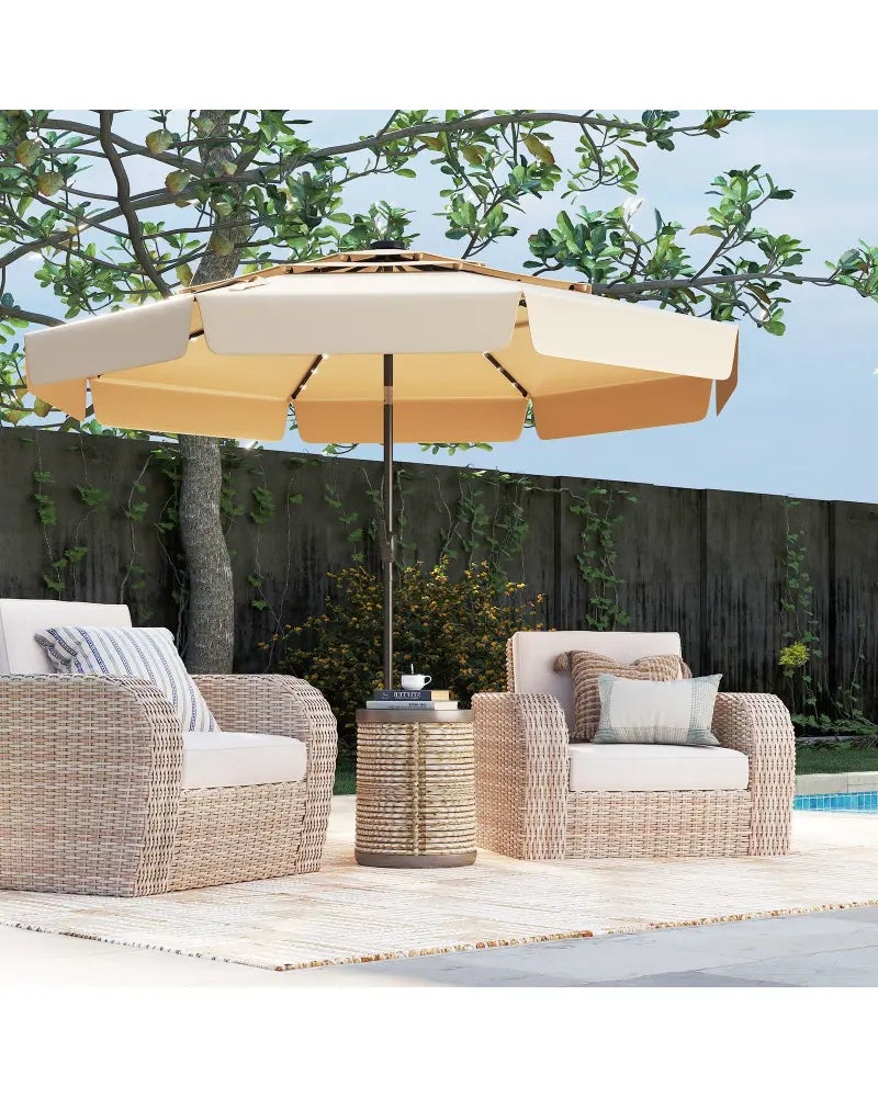 10 Feet Solar Patio Umbrella with 3-Tier Vented Top-Beige - Beige - Outdoor Umbrellas