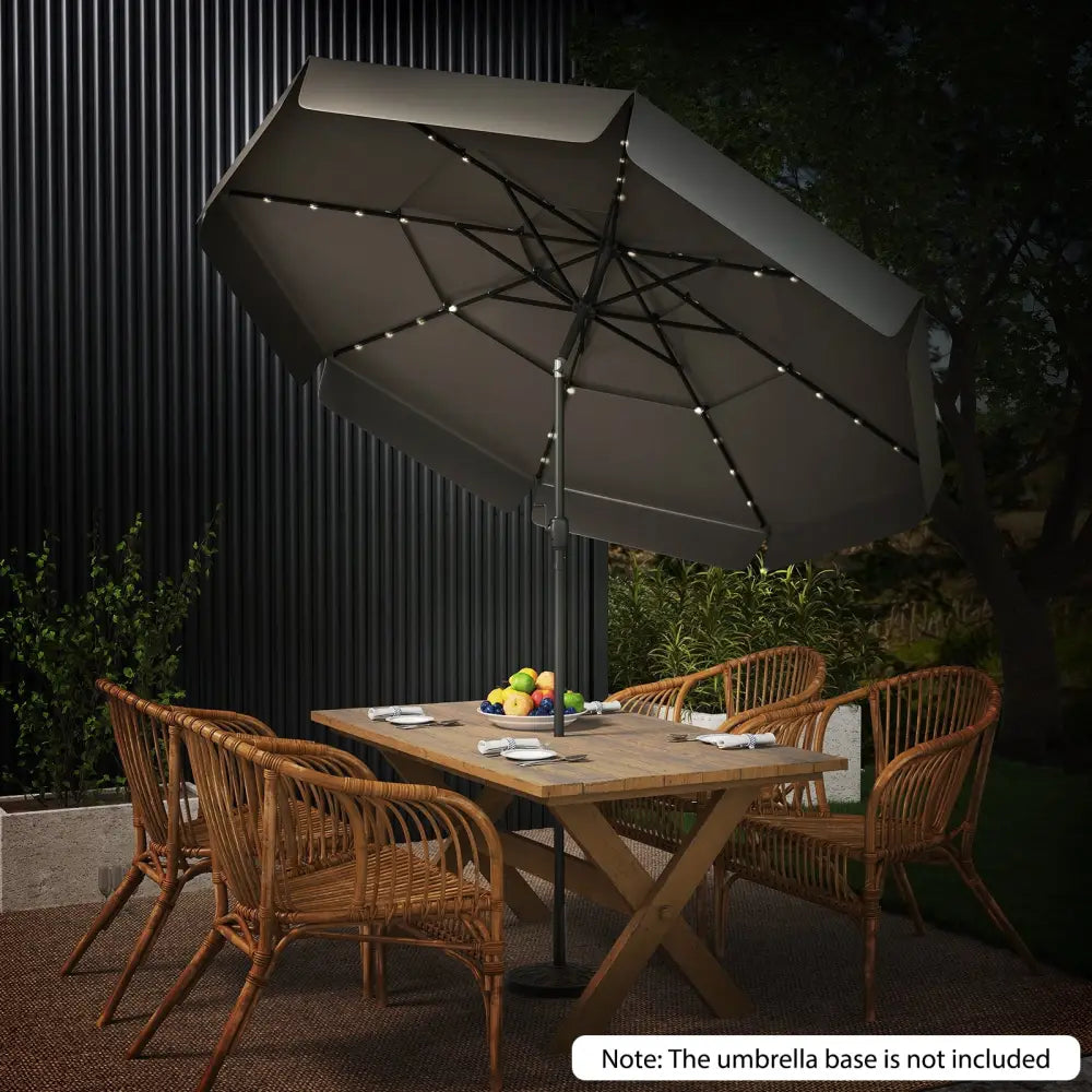 10 Feet Solar Patio Umbrella with 3-Tier Vented Top-Gray - Gray - Outdoor Umbrellas