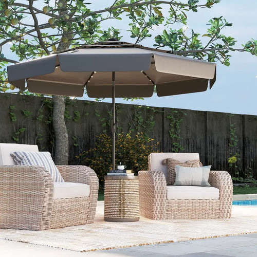 10 Feet Solar Patio Umbrella with 3-Tier Vented Top-Gray - Gray - Outdoor Umbrellas