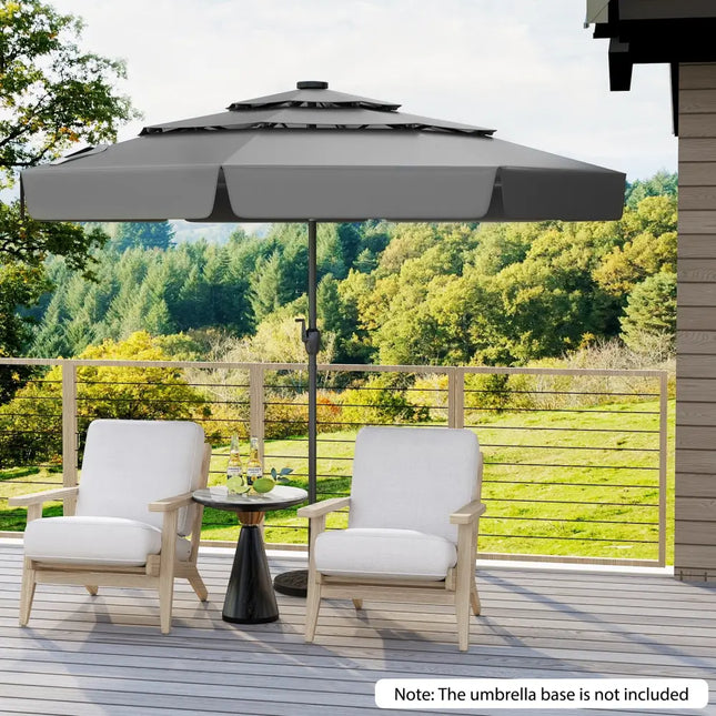 10 Feet Solar Patio Umbrella with 3-Tier Vented Top-Gray - Gray - Outdoor Umbrellas