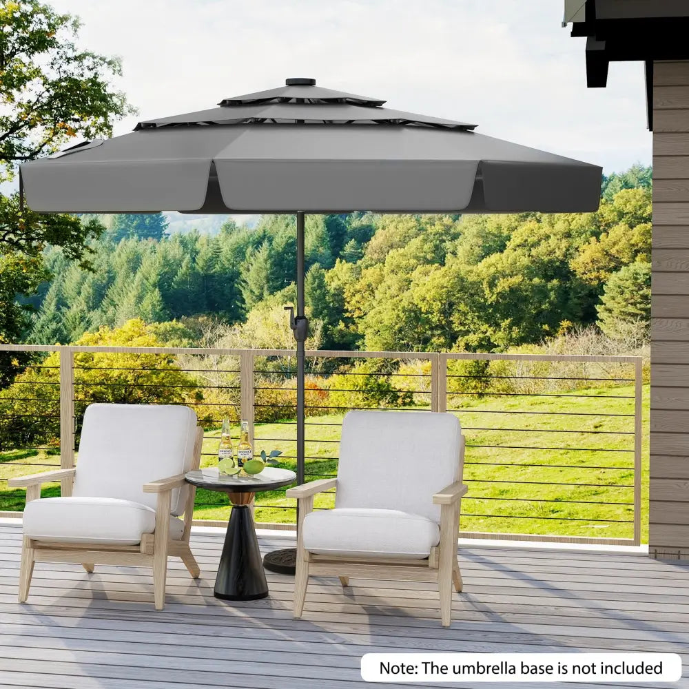 10 Feet Solar Patio Umbrella with 3-Tier Vented Top-Gray - Gray - Outdoor Umbrellas