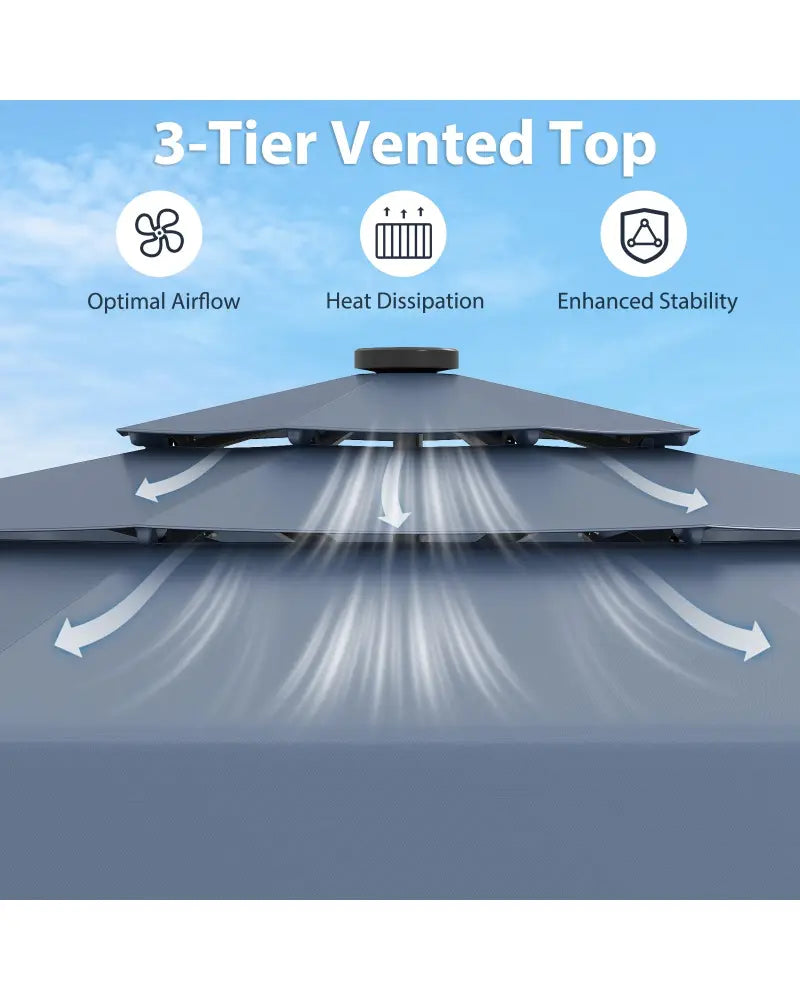 10 Feet Solar Patio Umbrella with 3-Tier Vented Top-Navy - Navy - Outdoor Umbrellas