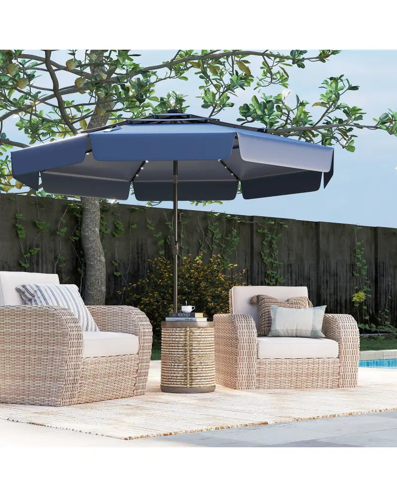 10 Feet Solar Patio Umbrella with 3-Tier Vented Top-Navy - Navy - Outdoor Umbrellas