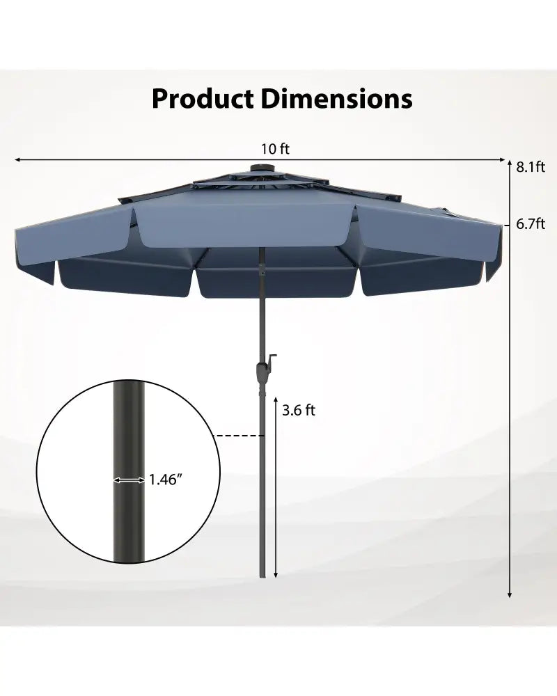10 Feet Solar Patio Umbrella with 3-Tier Vented Top-Navy - Navy - Outdoor Umbrellas