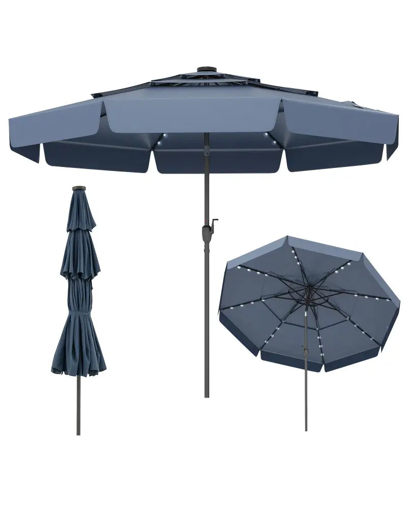 10 Feet Solar Patio Umbrella with 3-Tier Vented Top-Navy - Navy - Outdoor Umbrellas