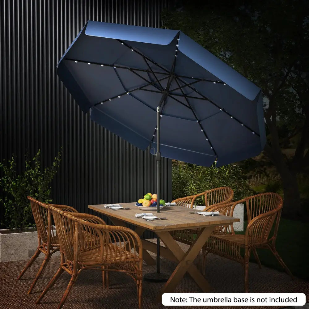10 Feet Solar Patio Umbrella with 3-Tier Vented Top-Navy - Navy - Outdoor Umbrellas