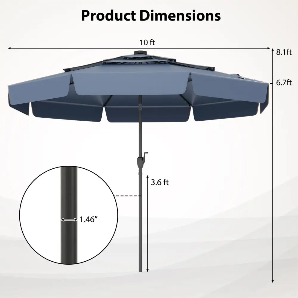 10 Feet Solar Patio Umbrella with 3-Tier Vented Top-Navy - Navy - Outdoor Umbrellas