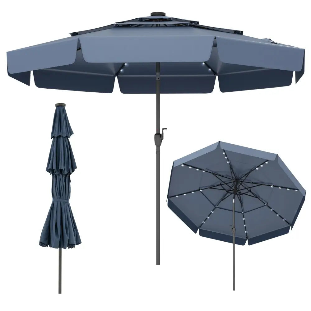 10 Feet Solar Patio Umbrella with 3-Tier Vented Top-Navy - Navy - Outdoor Umbrellas