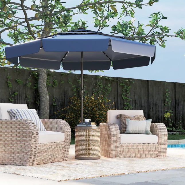 10 Feet Solar Patio Umbrella with 3-Tier Vented Top-Navy - Navy - Outdoor Umbrellas