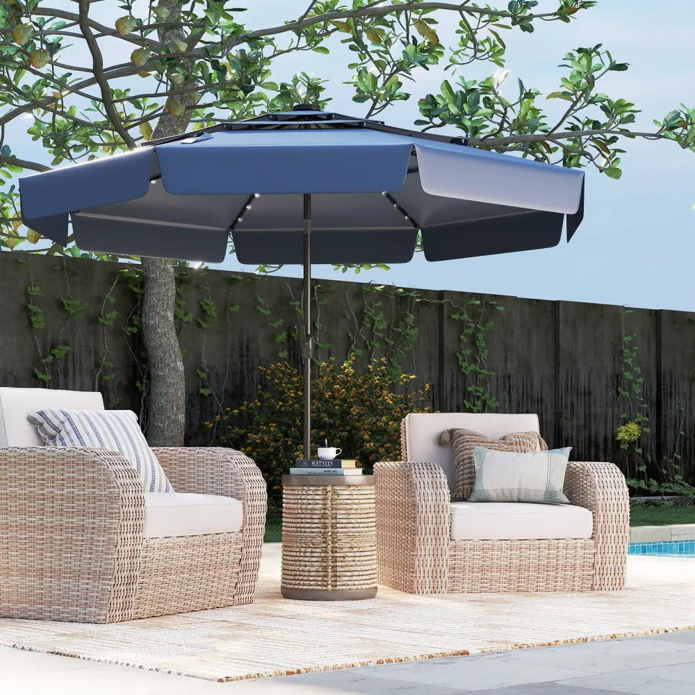 10 Feet Solar Patio Umbrella with 3-Tier Vented Top-Navy - Navy - Outdoor Umbrellas