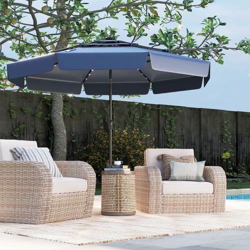 10 Feet Solar Patio Umbrella with 3-Tier Vented Top-Navy - Navy - Outdoor Umbrellas