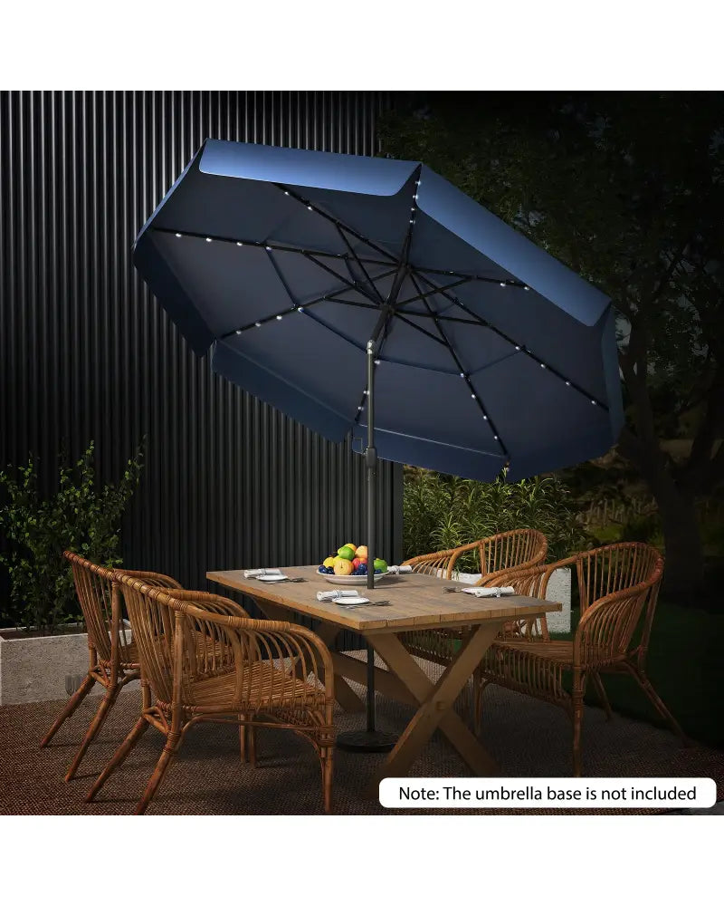 10 Feet Solar Patio Umbrella with 3-Tier Vented Top-Navy - Navy - Outdoor Umbrellas