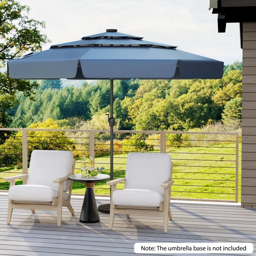 10 Feet Solar Patio Umbrella with 3-Tier Vented Top-Navy - Navy - Outdoor Umbrellas