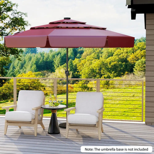 10 Feet Solar Patio Umbrella with 3-Tier Vented Top-Red - Red - Outdoor Umbrellas