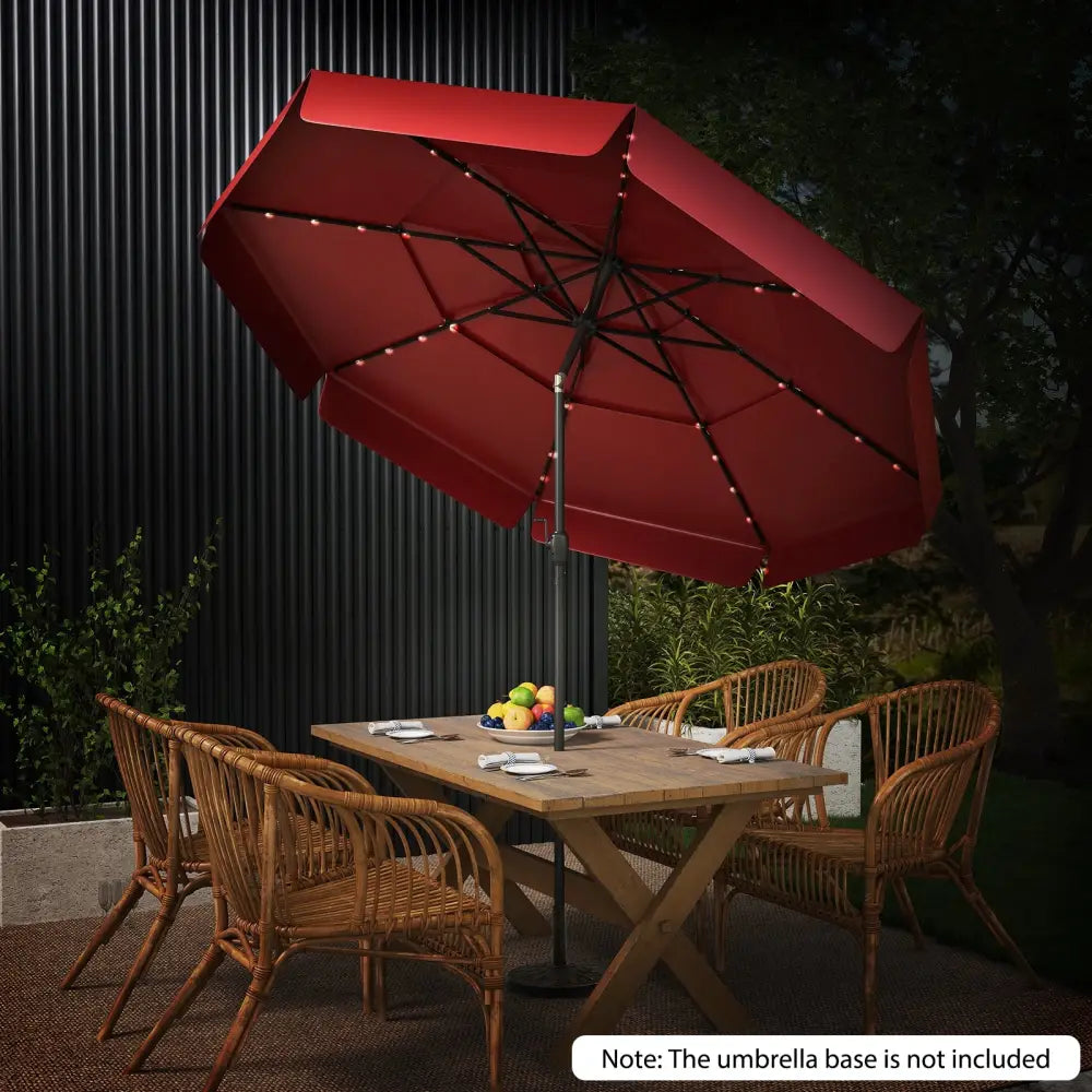 10 Feet Solar Patio Umbrella with 3-Tier Vented Top-Red - Red - Outdoor Umbrellas