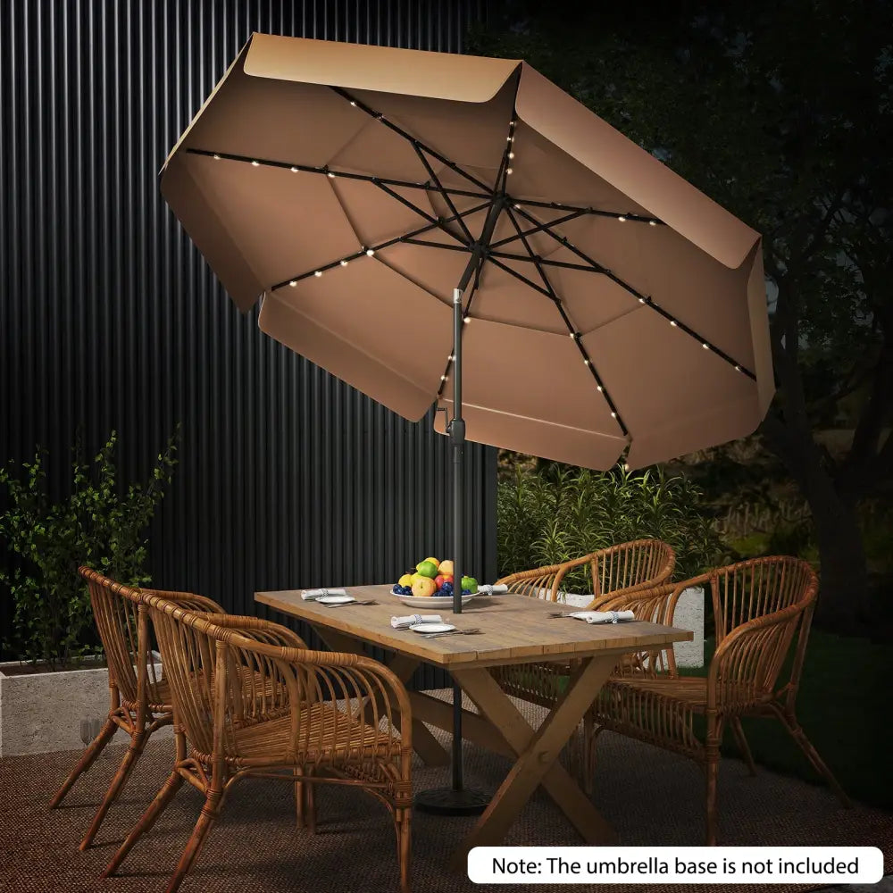 10 Feet Solar Patio Umbrella with 3-Tier Vented Top-Taupe - Taupe - Outdoor Umbrellas
