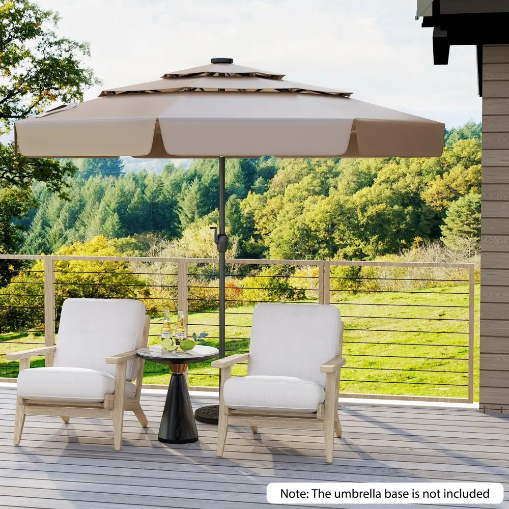 10 Feet Solar Patio Umbrella with 3-Tier Vented Top-Taupe - Taupe - Outdoor Umbrellas