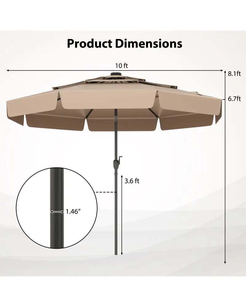 10 Feet Solar Patio Umbrella with 3-Tier Vented Top-Taupe - Taupe - Outdoor Umbrellas
