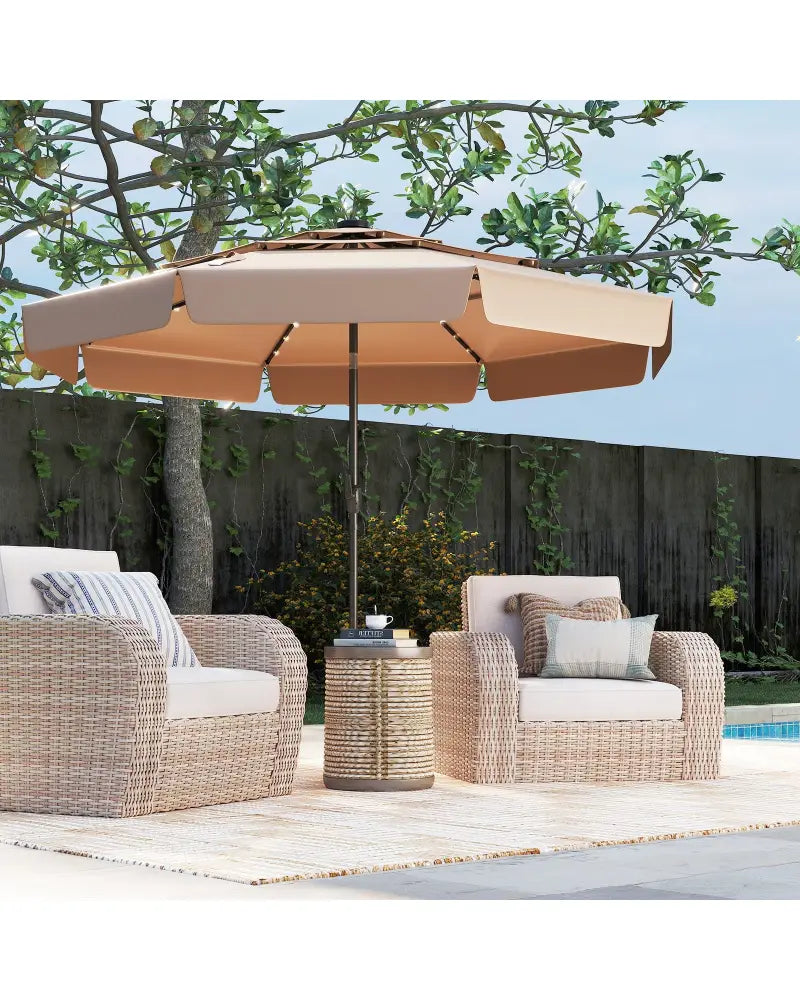 10 Feet Solar Patio Umbrella with 3-Tier Vented Top-Taupe - Taupe - Outdoor Umbrellas