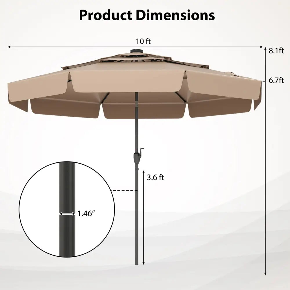 10 Feet Solar Patio Umbrella with 3-Tier Vented Top-Taupe - Taupe - Outdoor Umbrellas