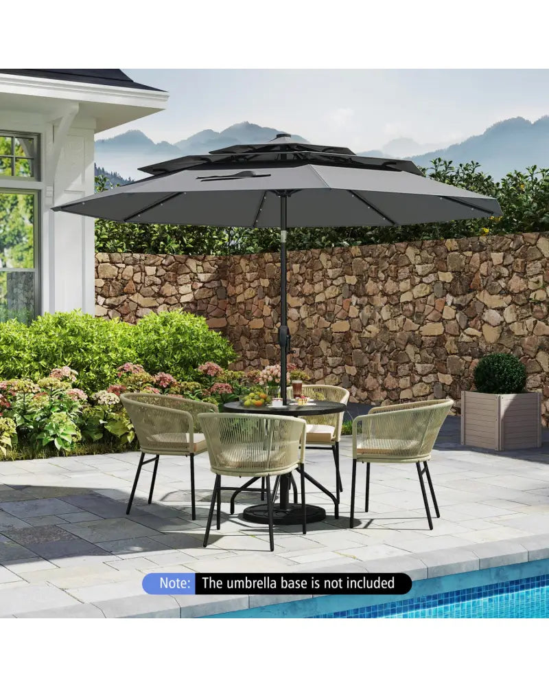 10 Feet Solar Patio Umbrella with 32 LED Lights 3-Tier Vented Top-Gray - Gray - Outdoor Umbrellas