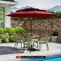 10 Feet Solar Patio Umbrella with 32 LED Lights 3-Tier Vented Top-Wine - Wine - Outdoor Umbrellas