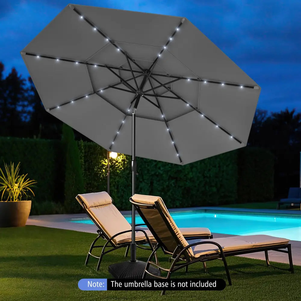 10 Feet Solar Patio Umbrella with 32 LED Lights 3-Tier Vented Top-Gray - Gray - Outdoor Umbrellas