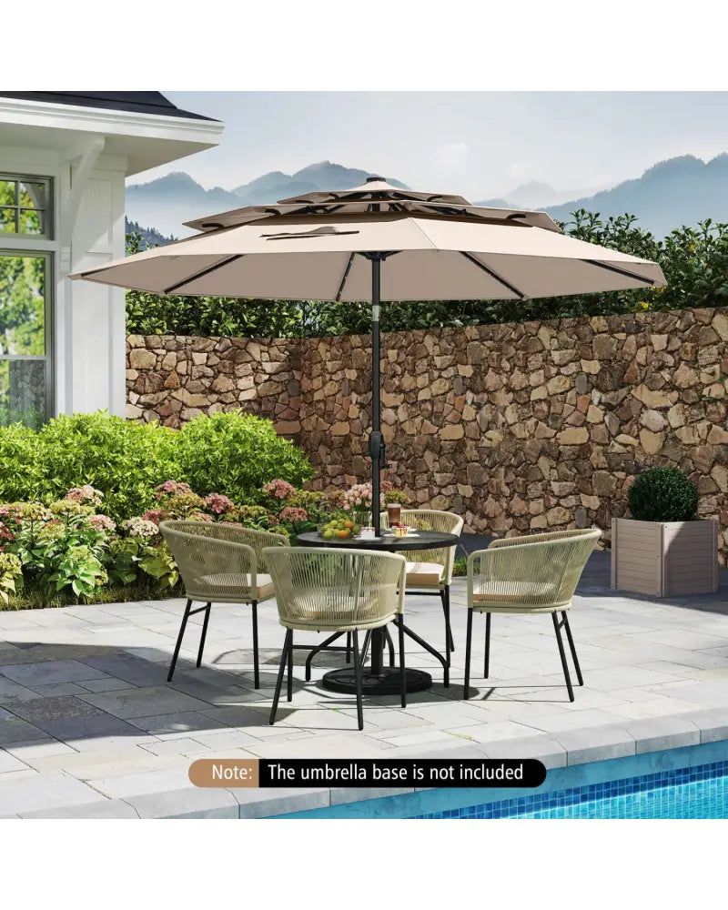 10 Feet Solar Patio Umbrella with 32 LED Lights 3-Tier Vented Top-Beige - Beige - Outdoor Umbrellas