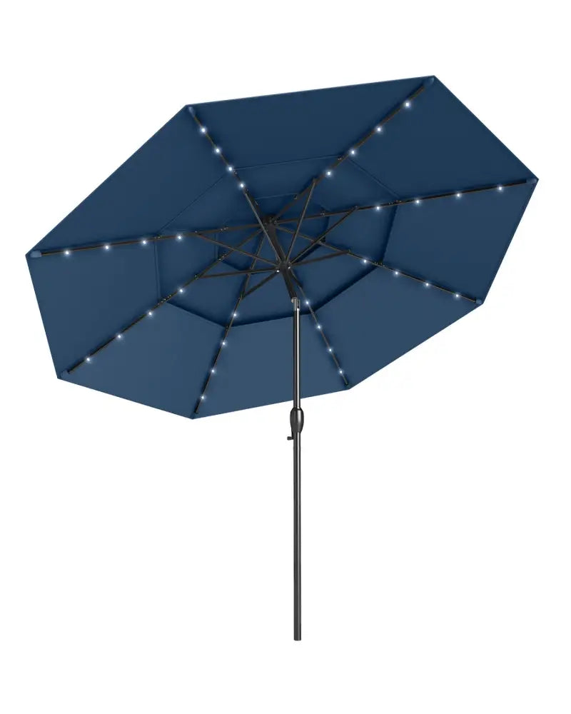 10 Feet Solar Patio Umbrella with 32 LED Lights 3-Tier Vented Top-Navy - Navy - Outdoor Umbrellas