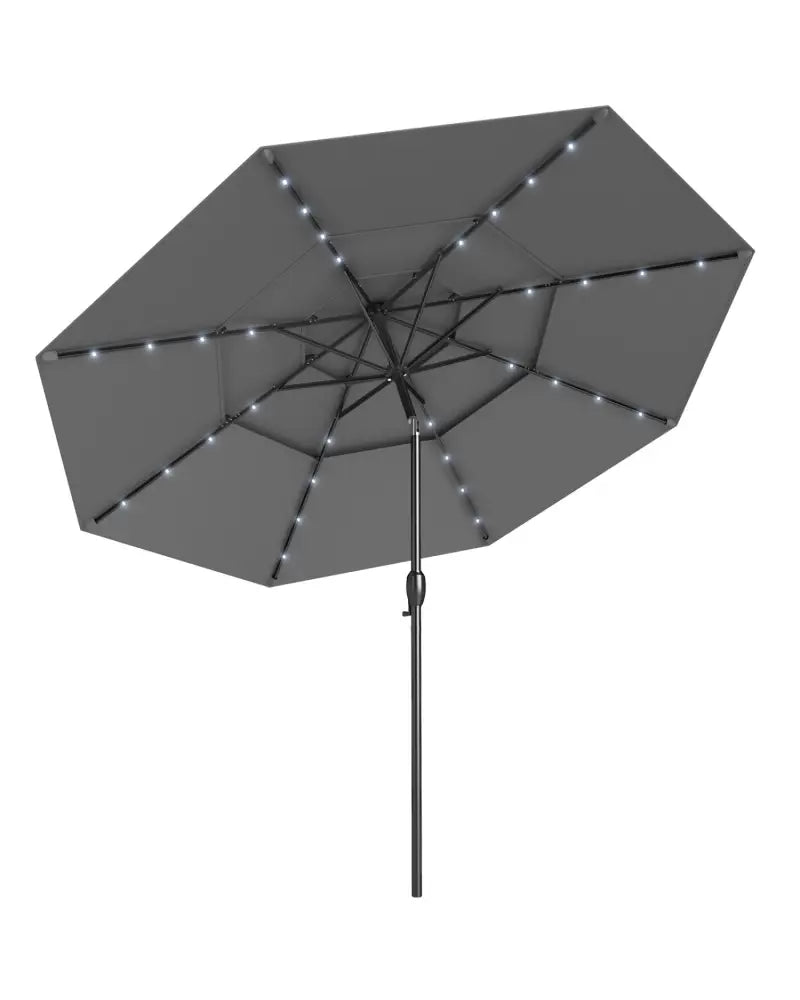 10 Feet Solar Patio Umbrella with 32 LED Lights 3-Tier Vented Top-Gray - Gray - Outdoor Umbrellas