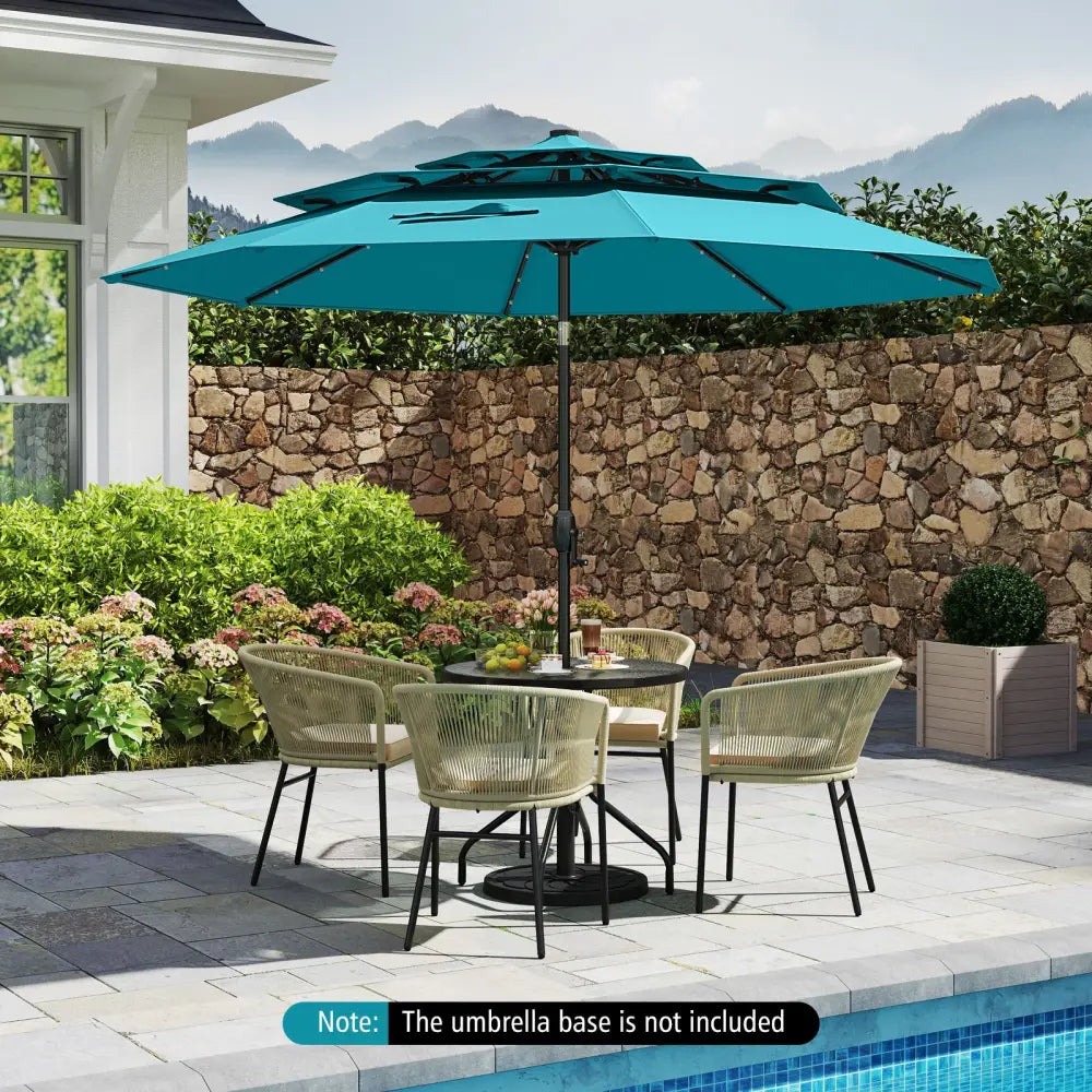 10 Feet Solar Patio Umbrella with 32 LED Lights 3-Tier Vented Top-Turquoise - Turquoise - Outdoor Umbrellas