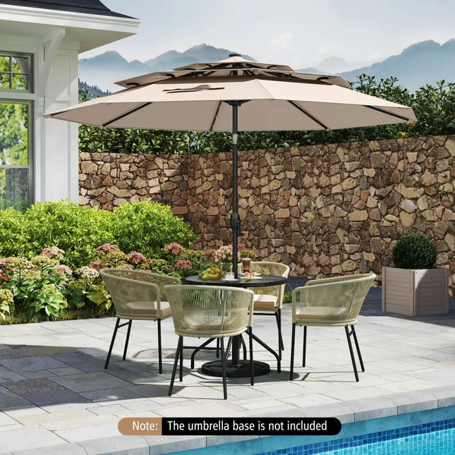 10 Feet Solar Patio Umbrella with 32 LED Lights 3-Tier Vented Top-Beige - Beige - Outdoor Umbrellas