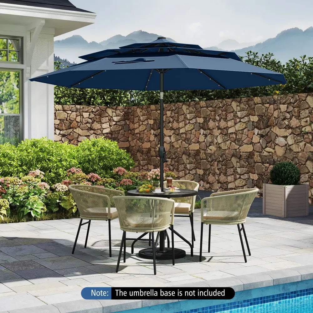 10 Feet Solar Patio Umbrella with 32 LED Lights 3-Tier Vented Top-Navy - Navy - Outdoor Umbrellas