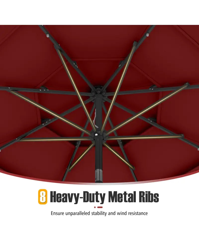10 Feet Solar Patio Umbrella with 32 LED Lights 3-Tier Vented Top-Wine - Wine - Outdoor Umbrellas
