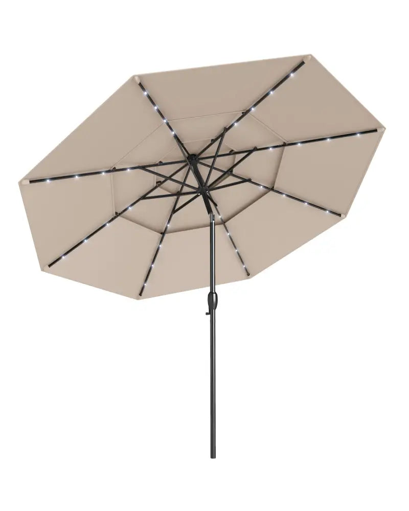 10 Feet Solar Patio Umbrella with 32 LED Lights 3-Tier Vented Top-Beige - Beige - Outdoor Umbrellas