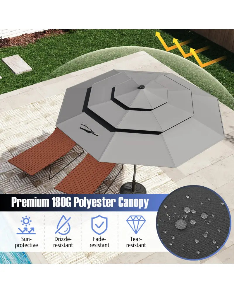 10 Feet Solar Patio Umbrella with 32 LED Lights 3-Tier Vented Top-Gray - Gray - Outdoor Umbrellas