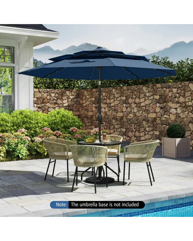 10 Feet Solar Patio Umbrella with 32 LED Lights 3-Tier Vented Top-Navy - Navy - Outdoor Umbrellas