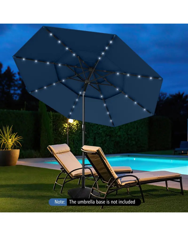 10 Feet Solar Patio Umbrella with 32 LED Lights 3-Tier Vented Top-Navy - Navy - Outdoor Umbrellas