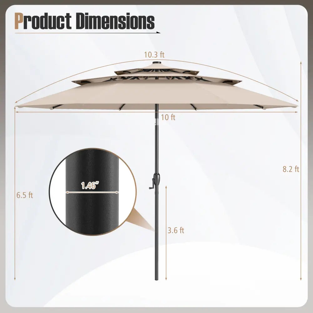 10 Feet Solar Patio Umbrella with 32 LED Lights 3-Tier Vented Top-Beige - Beige - Outdoor Umbrellas
