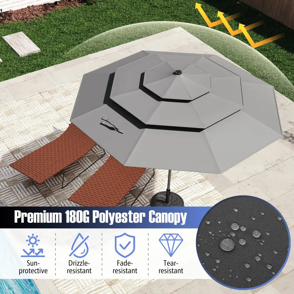 10 Feet Solar Patio Umbrella with 32 LED Lights 3-Tier Vented Top-Gray - Gray - Outdoor Umbrellas